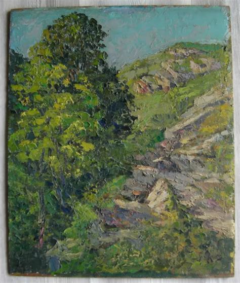 TABLEAU ANCIEN 20ÈME huile sur panneau signé et daté 1959 paysage EUR