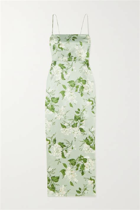 Reformation Frankie Floral Print Silk Dress In Green Modesens