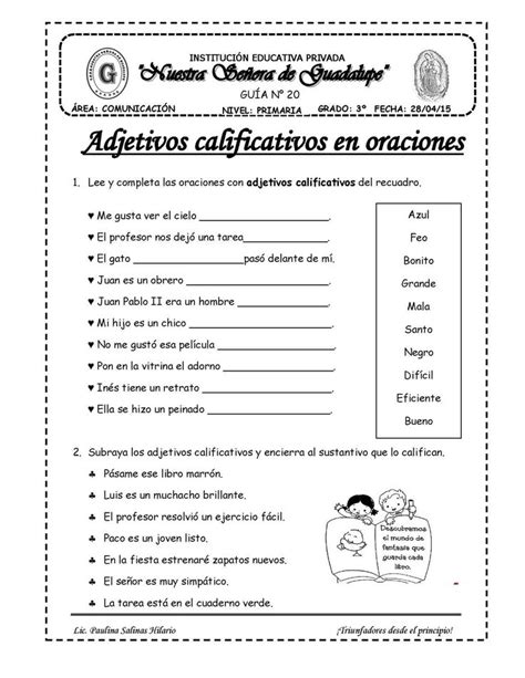 Adjetivos En Oraciones Adjetivos Adjetivos Actividades Sustantivos