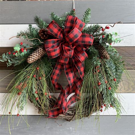 Buffalo Plaid Rustic Wreath Buffalo Plaid Winter Wreath Farmhouse