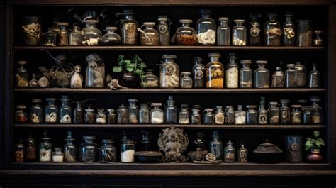 An Antique Apothecary Cabinet Filled With Jars Vials And Strange Ingredients