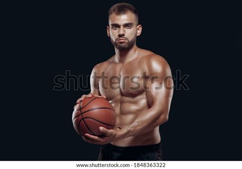 Portrait Very Muscular Naked Man Playing Stock Photo
