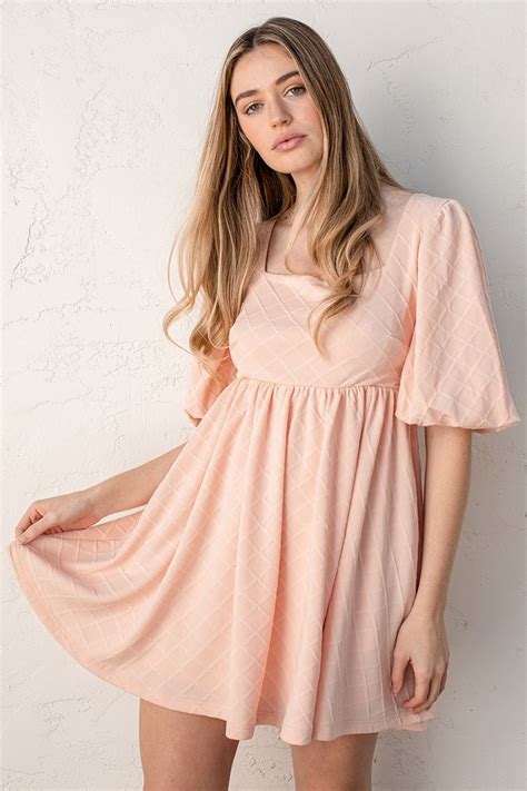 Light Pink Babydoll Dress Square Neck Dress Puff Sleeve Dress Lulus