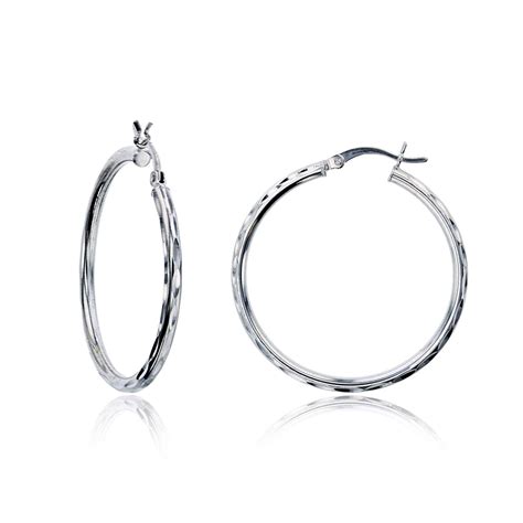 Decadence Sterling Silver Diamond Cut Polished Basic Hoop Earrings For