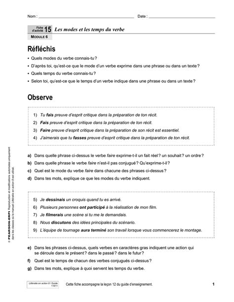 Exercice Modes Et Temps Verbaux