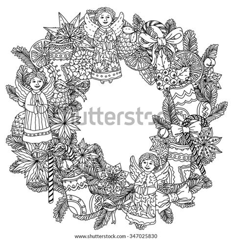 Christmas Wreath Decorative Items Black White Stock Vector Royalty