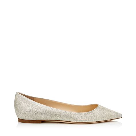 Platinum Ice Dusty Glitter Pointy Toe Flats | Romy Flat | CR18 | JIMMY CHOO