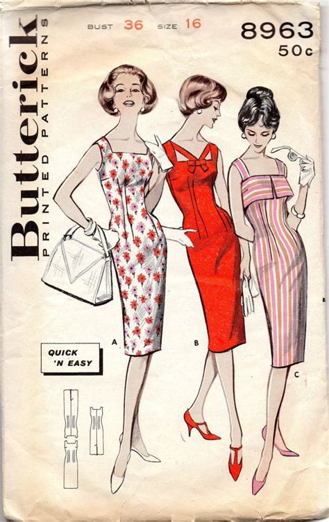 Butterick 8963 1960s Misses Quick Easy Sexy Sheath Dress Square Neck Camisole Top Cut Out