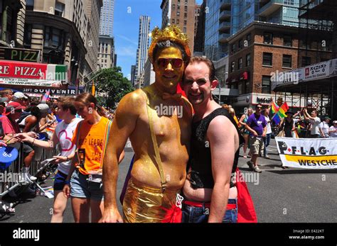Nyc Two Festive Marchers At The Gay Pride Parade On Fifth Avenue