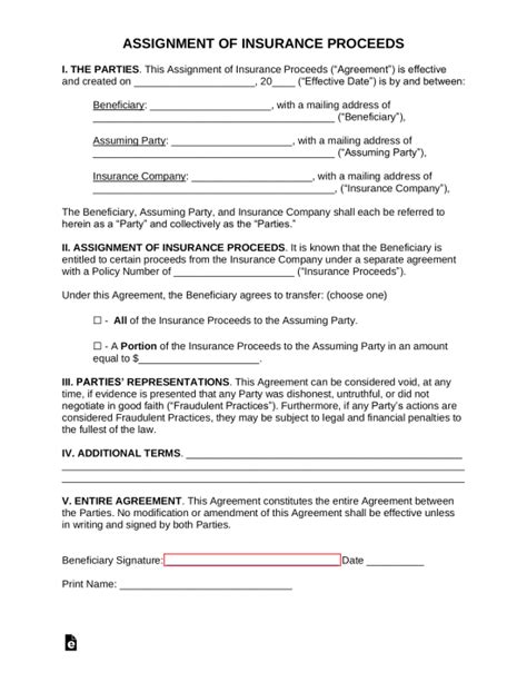 Free Insurance Assignment Agreement Word Pdf Eforms