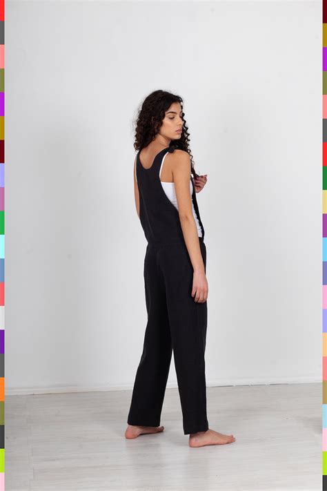 Black Linen Jumpsuit Flax Dungaree Black Jumper Linen Etsy Uk