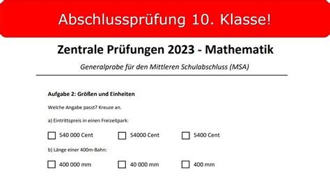 ZP 10 Mathe Zentrale Abschlussprüfung MSA 2023 Abschluss Realschule