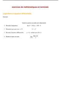 Exercices sur le logarithme et l'équation différentielle - Docsity