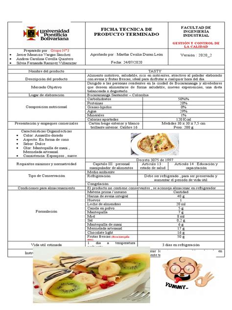 Ficha Tecnica De Producto Terminado Pdf Postres Alimentos