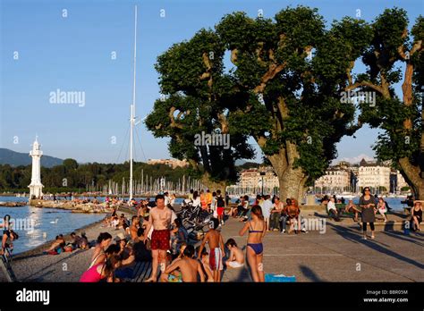 Bathing And Relaxing On The Beach Of The Bains De Paquis On Lake Geneva