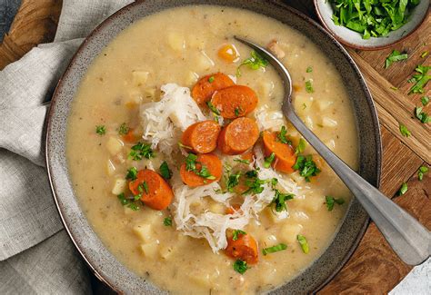 Erdäpfel Sauerkraut Suppe Frisch Gekocht