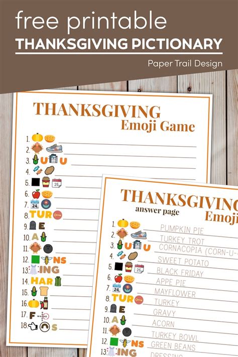 Thanksgiving Emoji Pictionary With Answers Paper Trail Design