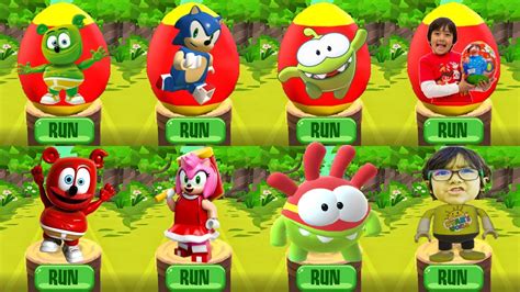 Mystery Surprise Eggs With Tag With Ryan Vs Om Nom Run Vs Sonic Dash Vs