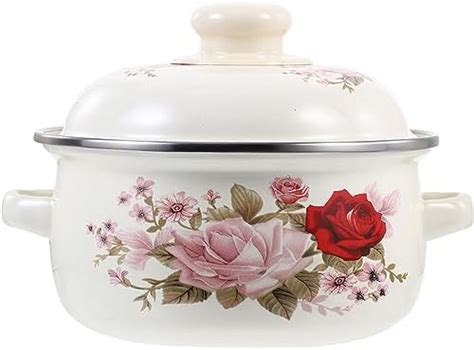 Amazon Hemoton Kitchen Enamel Stockpot With Lid Flower Stew