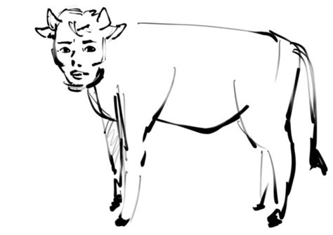 Free Vectors | Full body line drawing of a standing human-faced cow