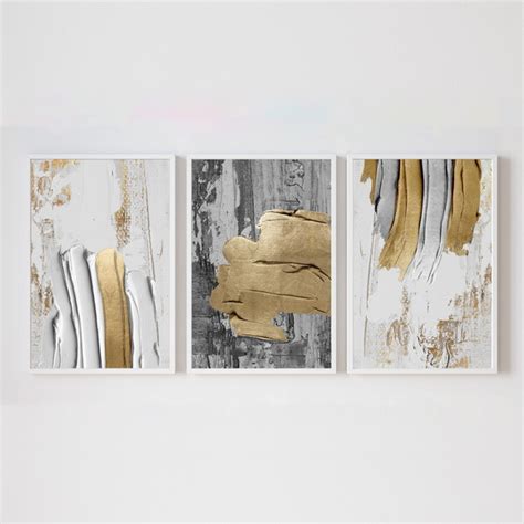 Quadro Trio Abstrato Pincelados Gold Elo Produtos Especiais