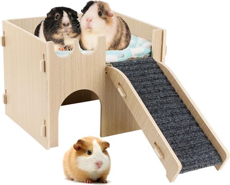 Guinea Pig Castle Hideout Wooden Hamster House With Stair