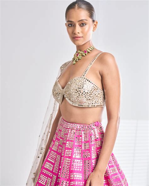 Fuchsia Mirror Work Lehenga Set Seema Gujral