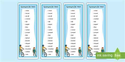 Synonyms For Went Bookmark Teacher Made Twinkl