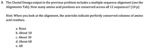 Solved The Clustal Omega Output In The Previous Problem Includes