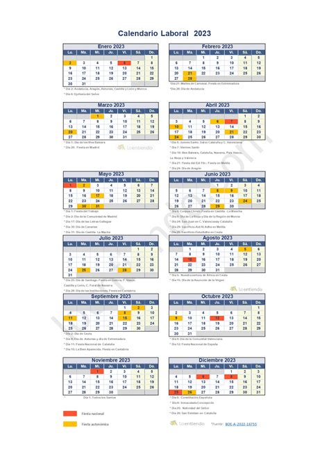 Calendario Laboral 2023 Todos Los Puentes Y Festivos