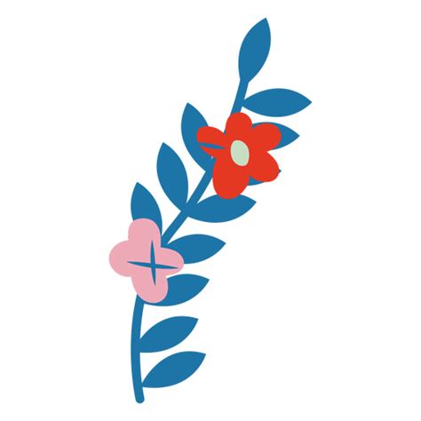 Design Png E Svg De Caule Azul Com Flores Vermelhas E Rosa Planas Para