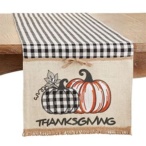 Fennco Styles Harvest Pumpkins Plaid Thanksgiving Table Runner W X