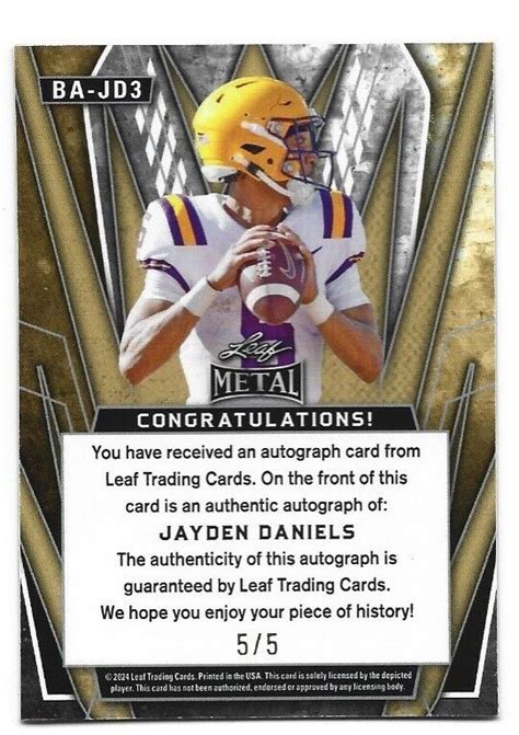 2024 Leaf Metal Draft Jayden Daniels Autographed Rookie Card 55 Ebay