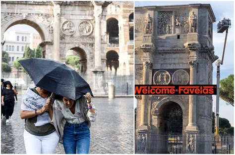 I Danni Del Nubifragio Sfregiato Da Un Fulmine L Arco Di Costantino E