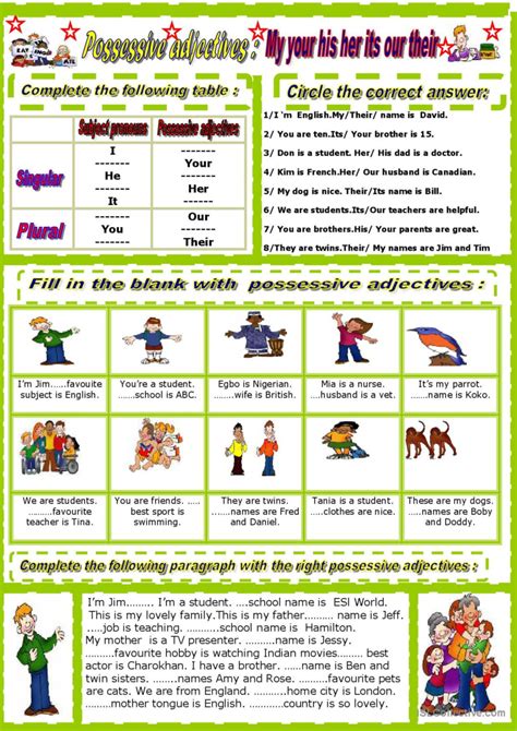 Possessive Adjectives Esl Worksheet