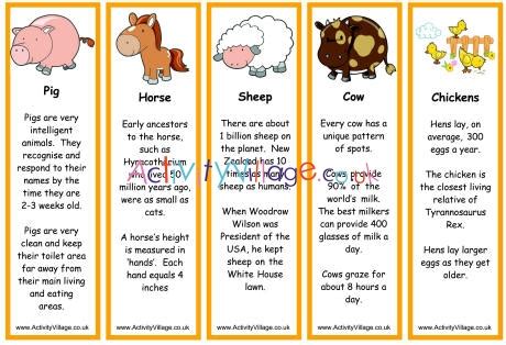 Farm Animal Bookmarks - Facts