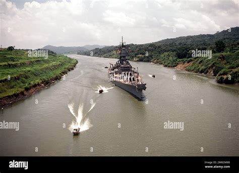 Elevated Starboard Bow View Of The Battleship Uss Iowa Bb 61 Passing Through The Gaillard Cut