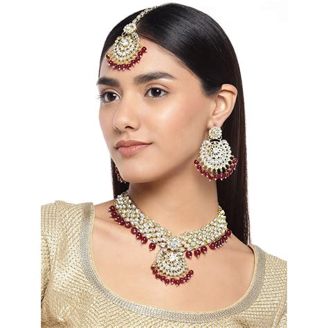 Peora Traditional 18K Gold Plated Kundan Bead Wedding Choker Necklace