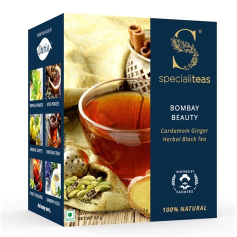 Cherise Specialiteas Bombay Beauty Cardamom Ginger Herbal Black Tea 2 G X 25 Pyramid Tea Bags