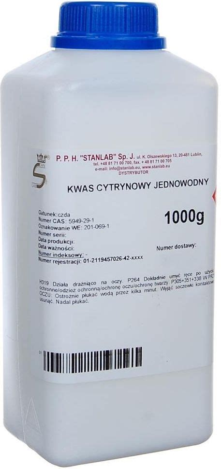 Stanlab Kwas Cytrynowy Jednowodny Czda 1Kg Ceny I Opinie Ceneo Pl