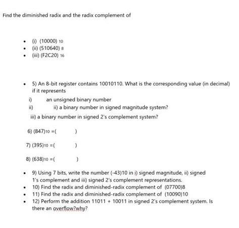 Solved Find The Diminished Radix And The Radix Complement Of