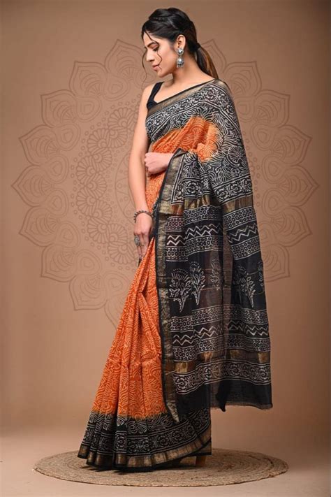 Maheswari Silk Hand Block Printed Maheshwari Saree 6 5 M With Blouse