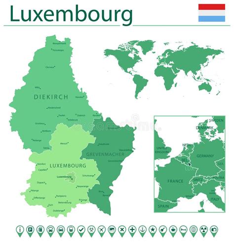 Mapa Administrativo Azul Detalhado Do Luxemburgo Pavilhão De País E