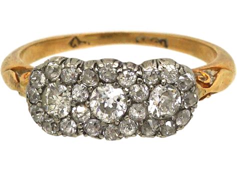 Edwardian 18ct Gold And Diamond Triple Cluster Ring 655u The Antique