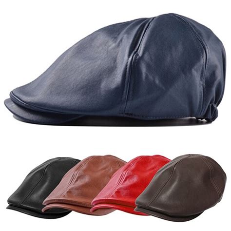 Gorro con visera de piel sintética para hombre y mujer boina con