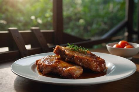 Premium Photo Gourmet Glazed Pork Belly Dish