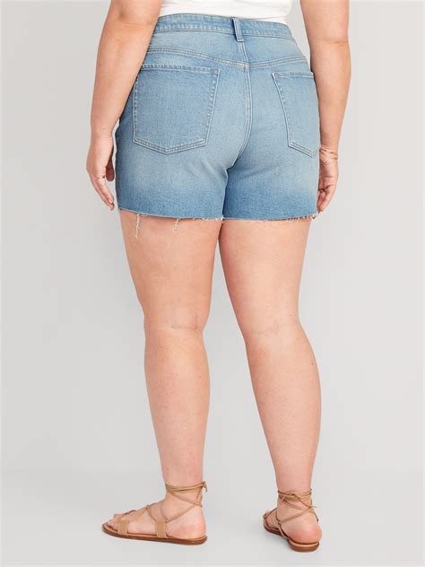 Short Og Droit Taille Haute En Denim Ourlet Effiloch Pour Femme