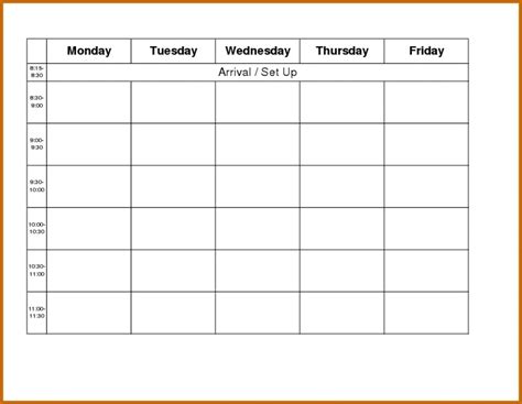 Printable Monday Through Friday Calendar