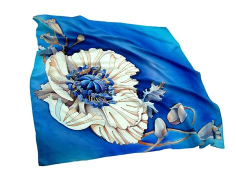 Батик платок "Белый мак" | Silk painting, Hand painted scarves, Hand ...