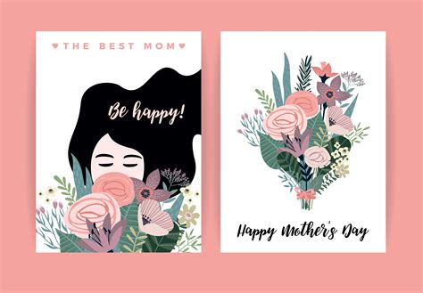 Happy Mothers Day Vector Illustration With Woman And Flowers